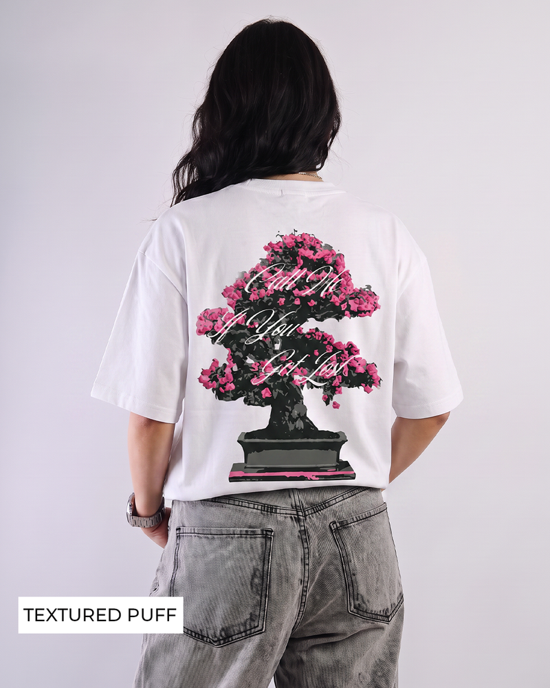 Lost Bloom Boxy-Fit White T-shirt For Women.