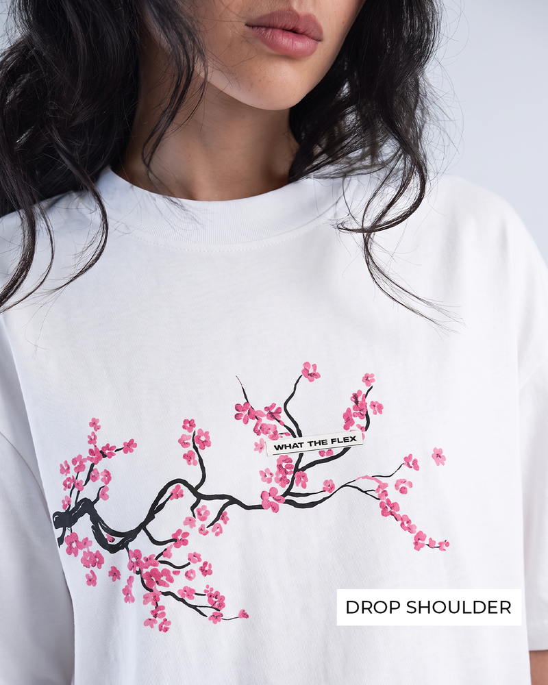 Lost Bloom Boxy-Fit White T-shirt For Women.