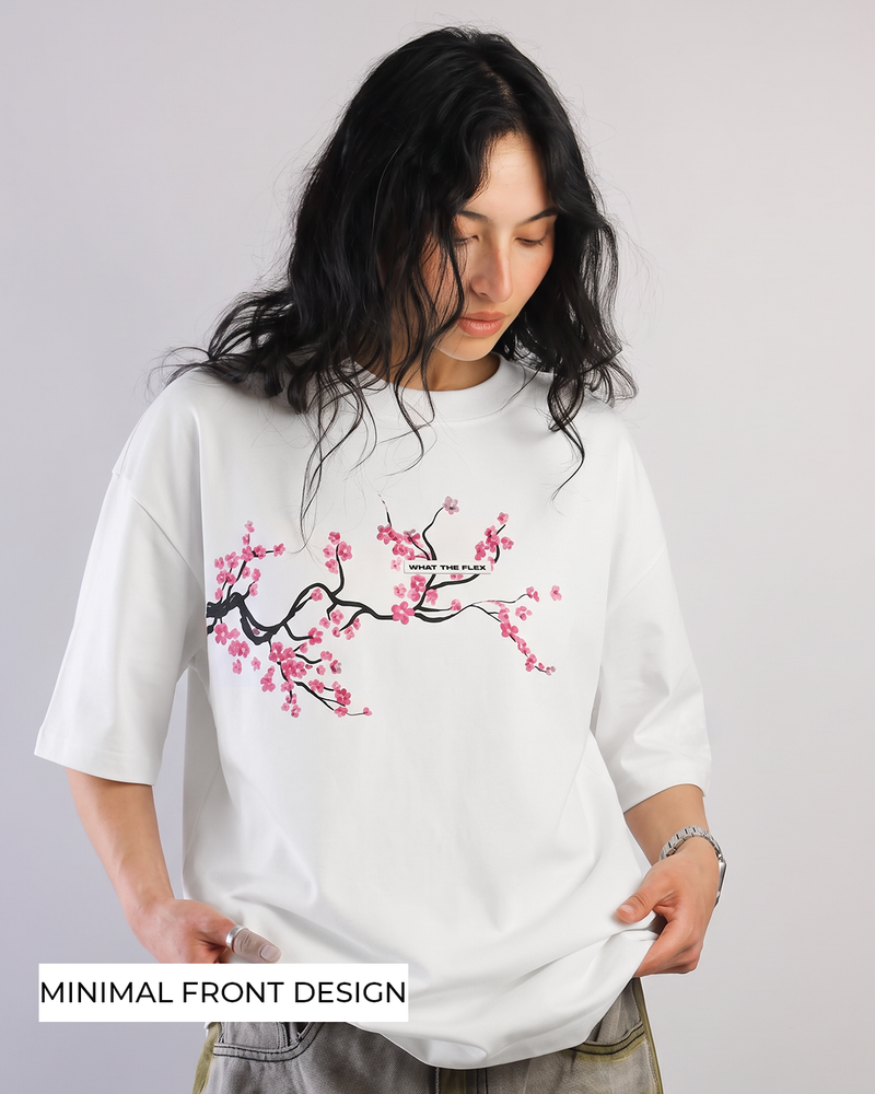 Lost Bloom Boxy-Fit White T-shirt For Women.