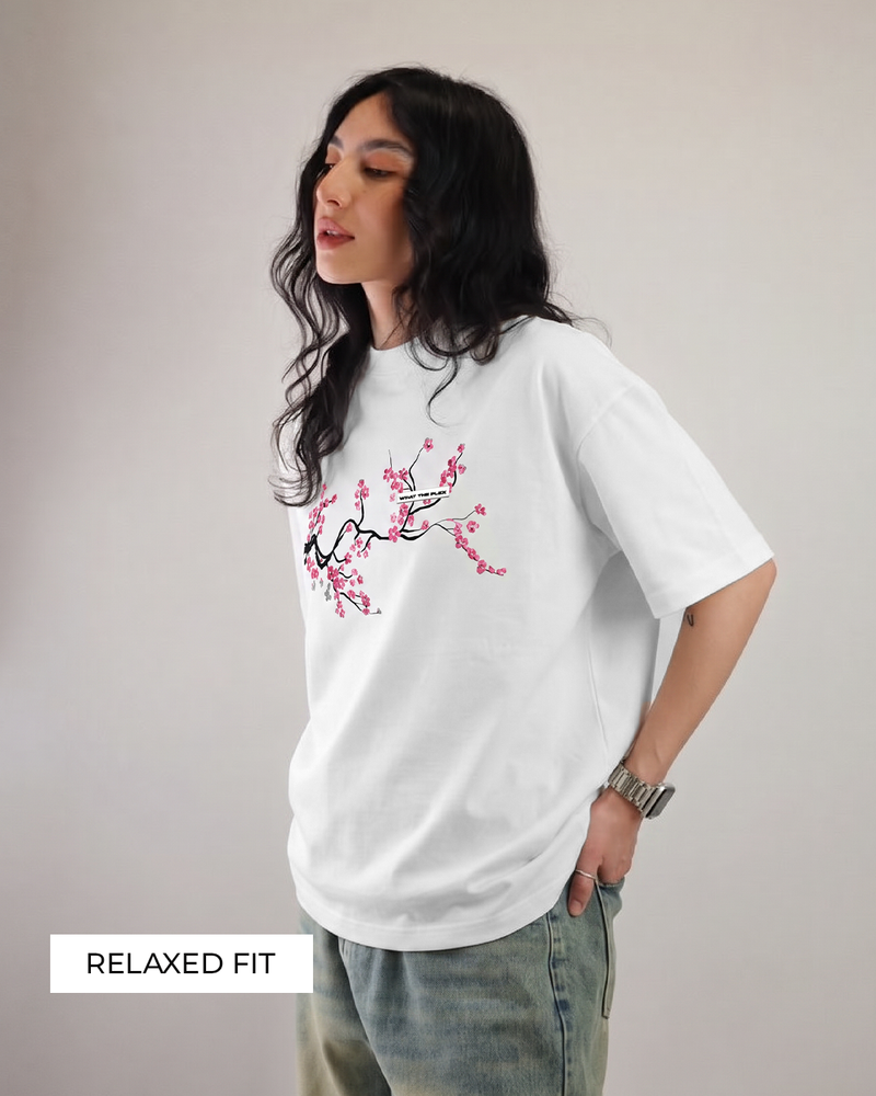 Lost Bloom Boxy-Fit White T-shirt For Women.