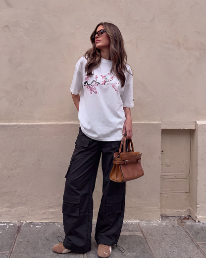 Lost Bloom Boxy-Fit White T-shirt For Women.