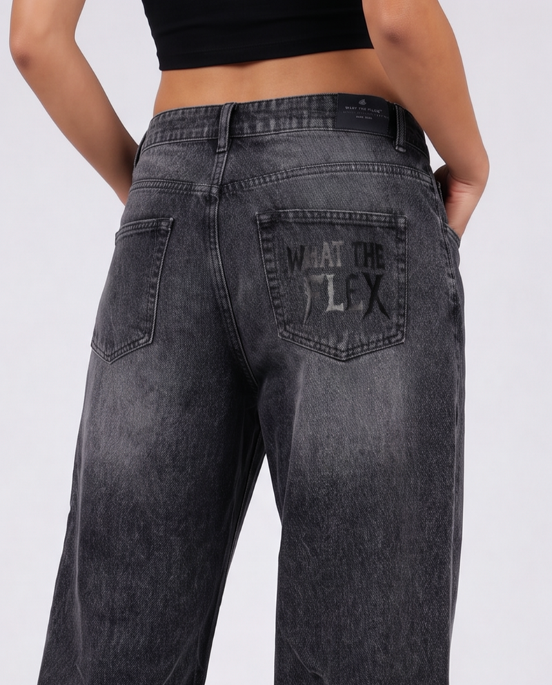 Electric Black Baggy Jeans For Womens