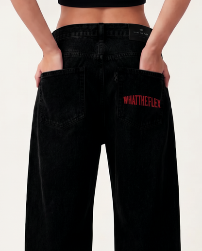 Veins Black Baggy Jeans For Women.