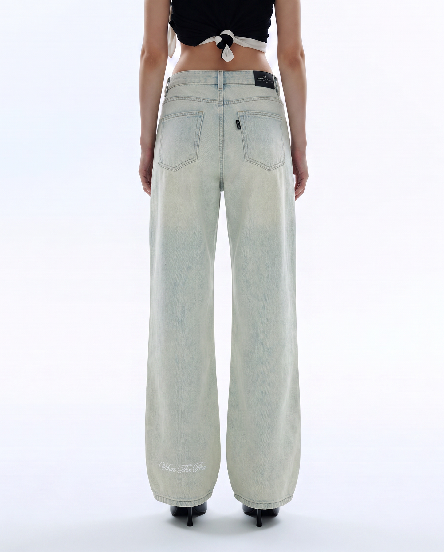 Ice Blue Rugged Baggy Jeans For Women