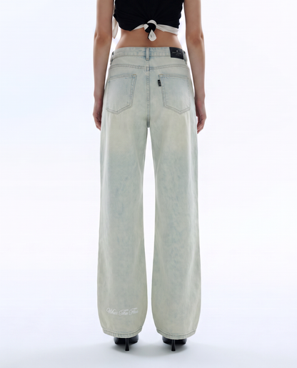 Ice Blue Rugged Baggy Jeans For Women