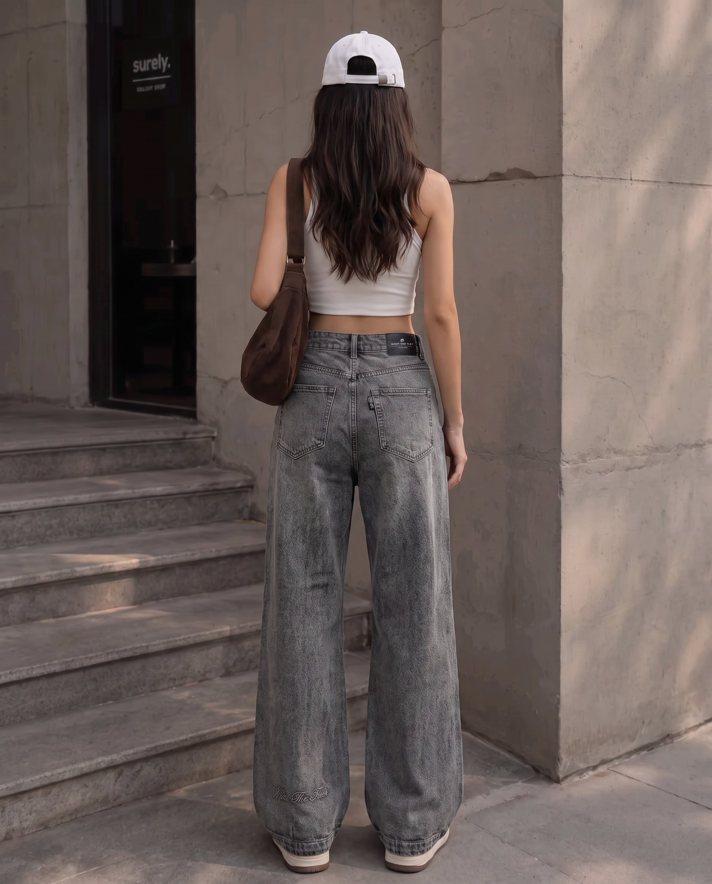 Black Rugged Baggy Jeans For Women