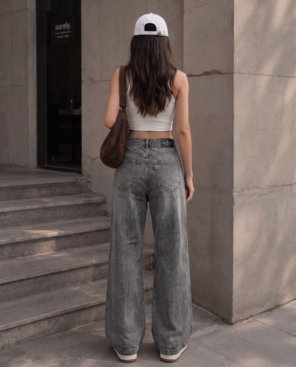 Black Rugged Baggy Jeans For Women