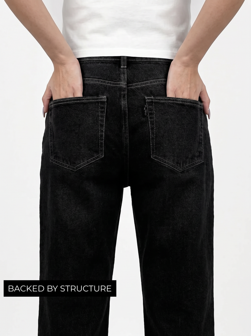 Midnight Black Baggy Jeans For Women.