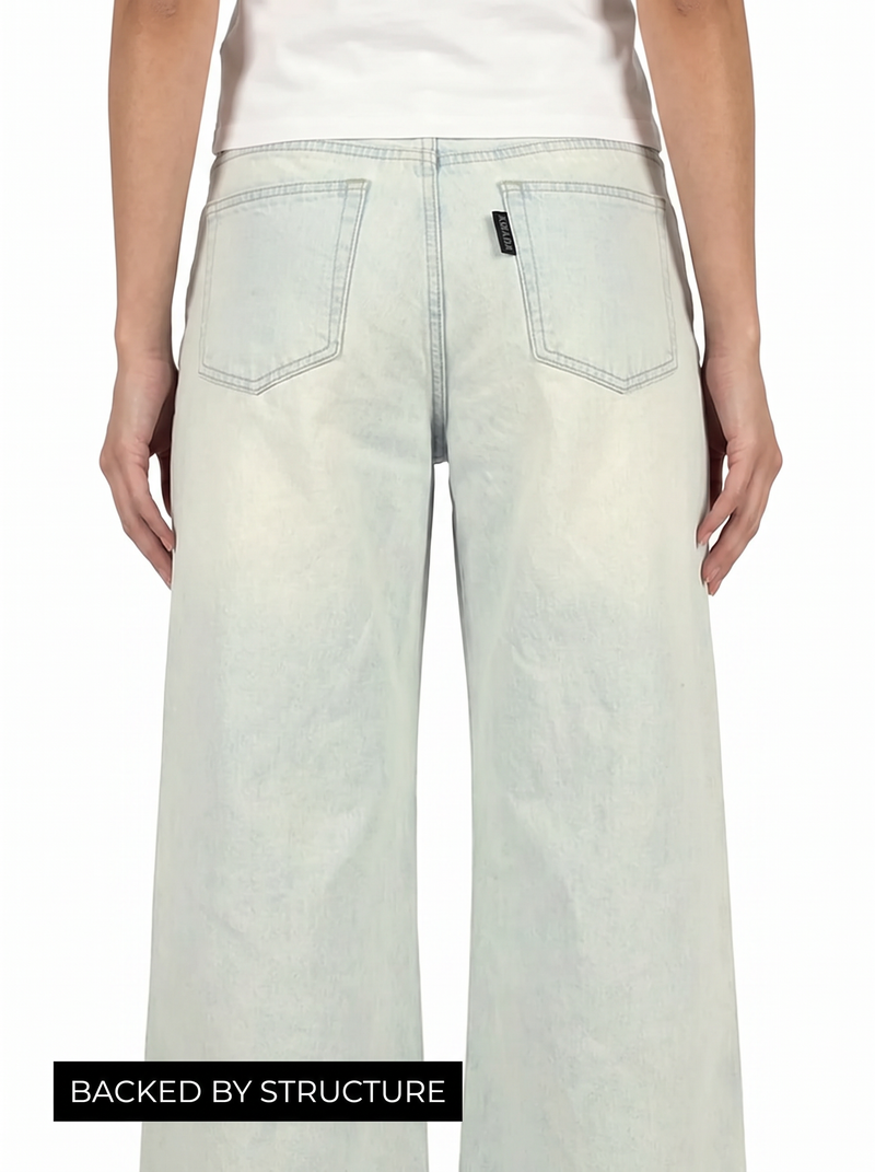 Ice Blue Rugged Baggy Jeans For Women.