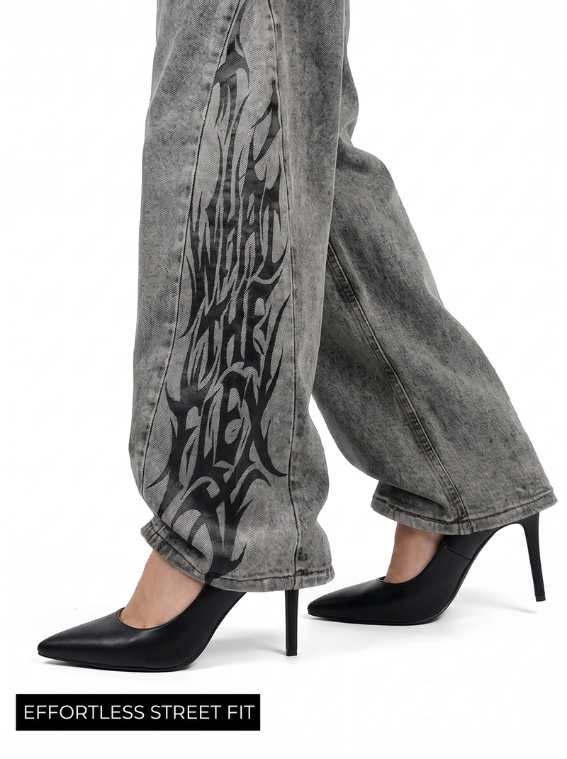 The Flex Symbol Grey Baggy Jeans For Women.