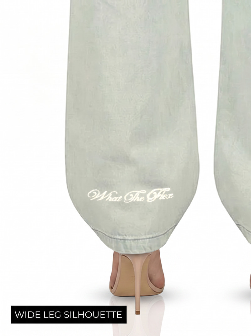 Ice Blue Rugged Baggy Jeans For Women.