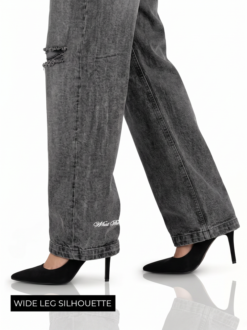 Black Rugged Baggy Jeans For Women.