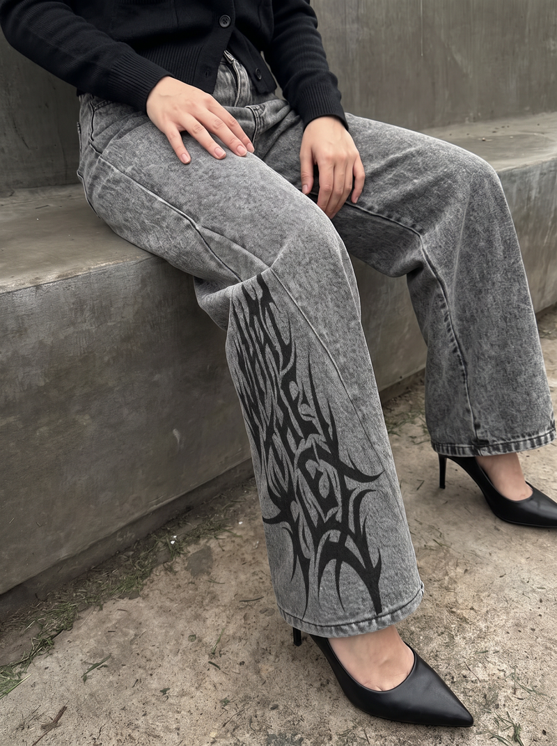 The Flex Symbol Grey Baggy Jeans For Women.