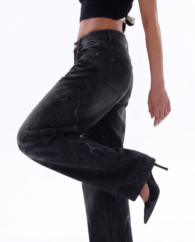 Electric Black Baggy Jeans For Womens