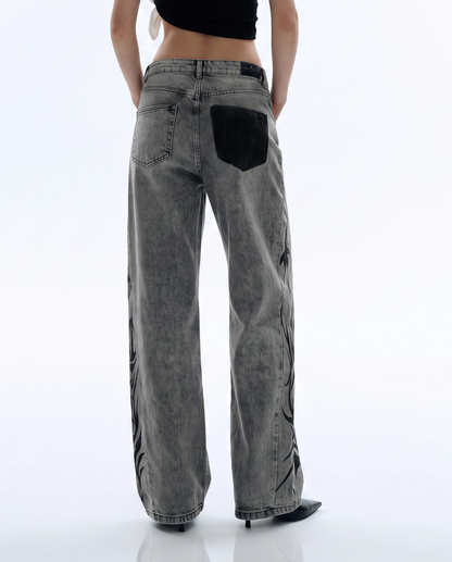 The Flex Symbol Grey Baggy Jeans For Women.