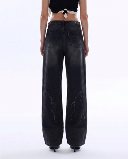 Electric Black Baggy Jeans For Womens