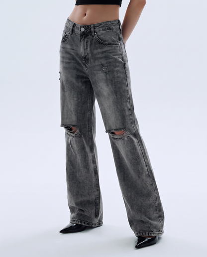 Black Rugged Baggy Jeans For Women