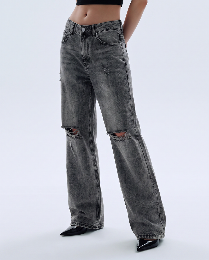 Black Rugged Baggy Jeans For Women