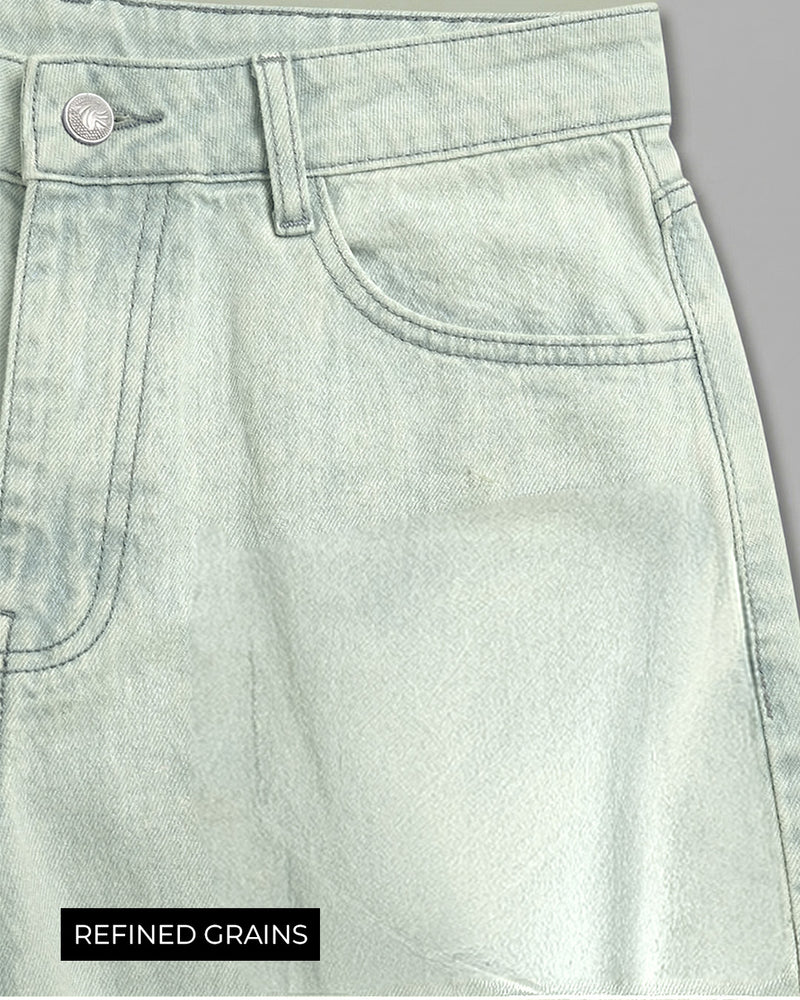 Ice Blue Rugged Baggy Jeans For Women.