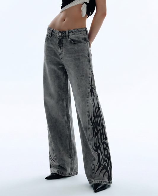 The Flex Symbol Grey Baggy Jeans For Women