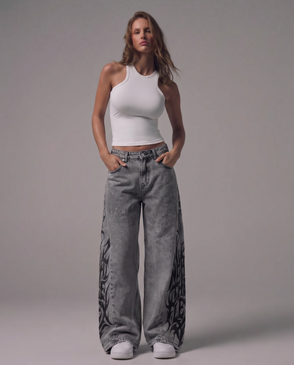 The Flex Symbol Grey Baggy Jeans For Women.