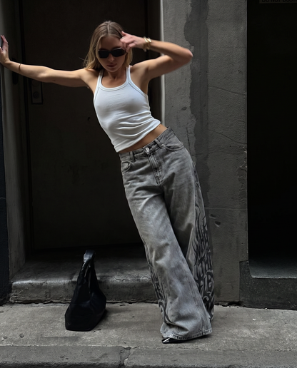 The Flex Symbol Grey Baggy Jeans For Women.