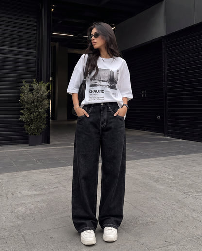 Midnight Black Baggy Jeans For Women.