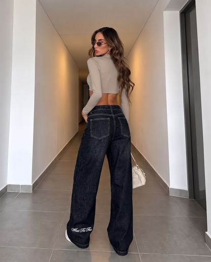 Midnight Black Baggy Jeans For Women.