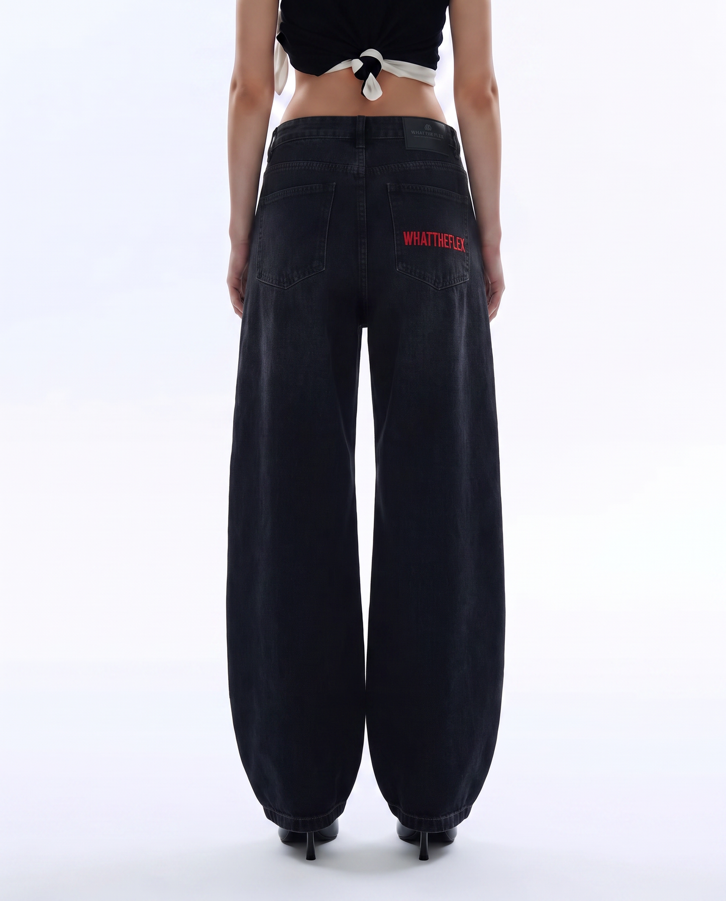 Veins Black Baggy Jeans For Women.