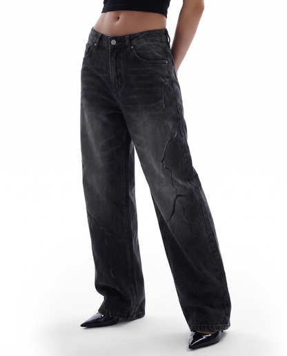 Electric Black Baggy Jeans For Womens