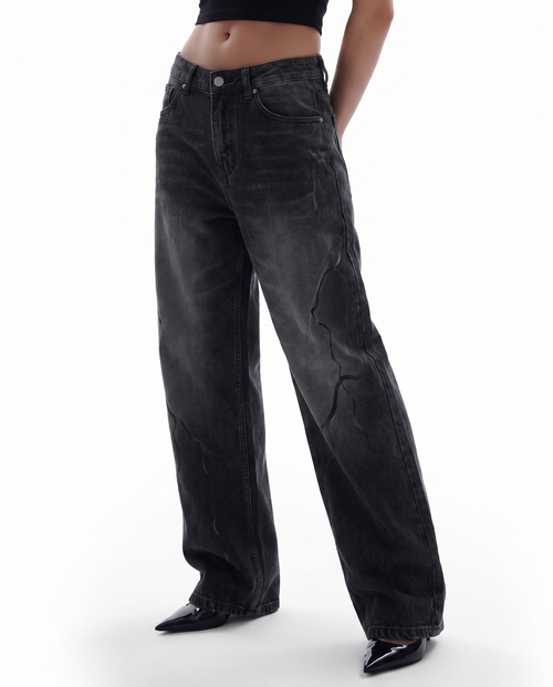 Electric Black Baggy Jeans For Womens