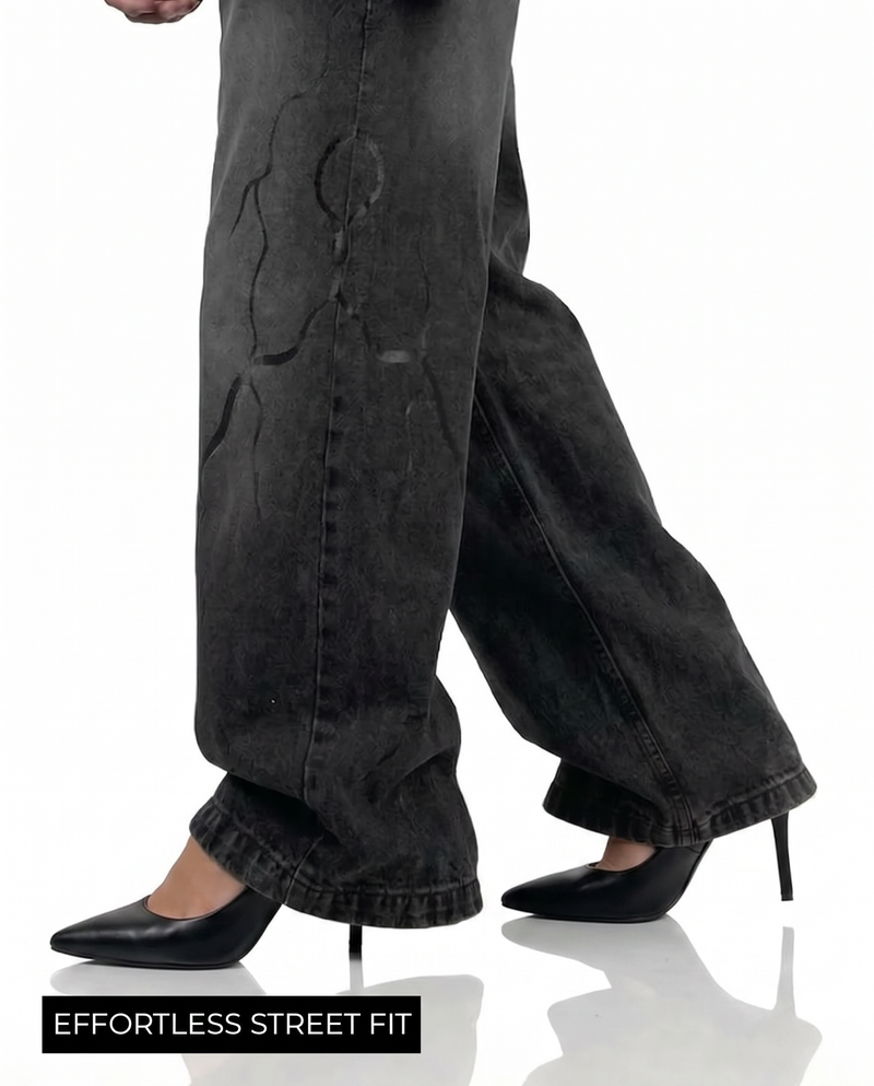 Electric Black Baggy Jeans For Womens