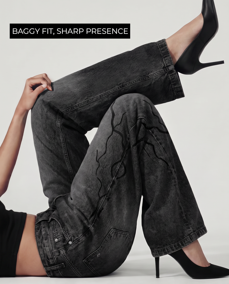 Electric Black Baggy Jeans For Womens