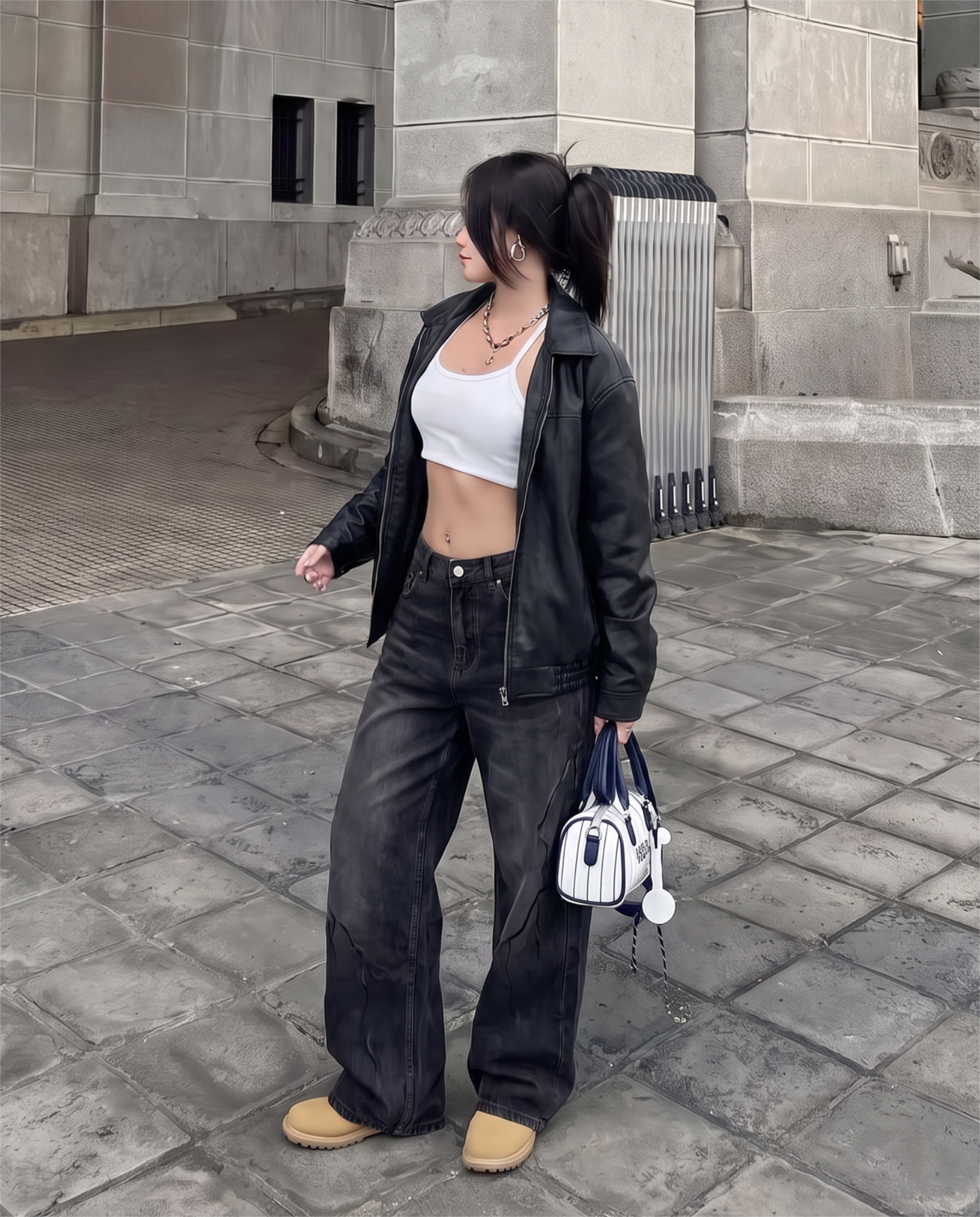 Electric Black Baggy Jeans For Womens