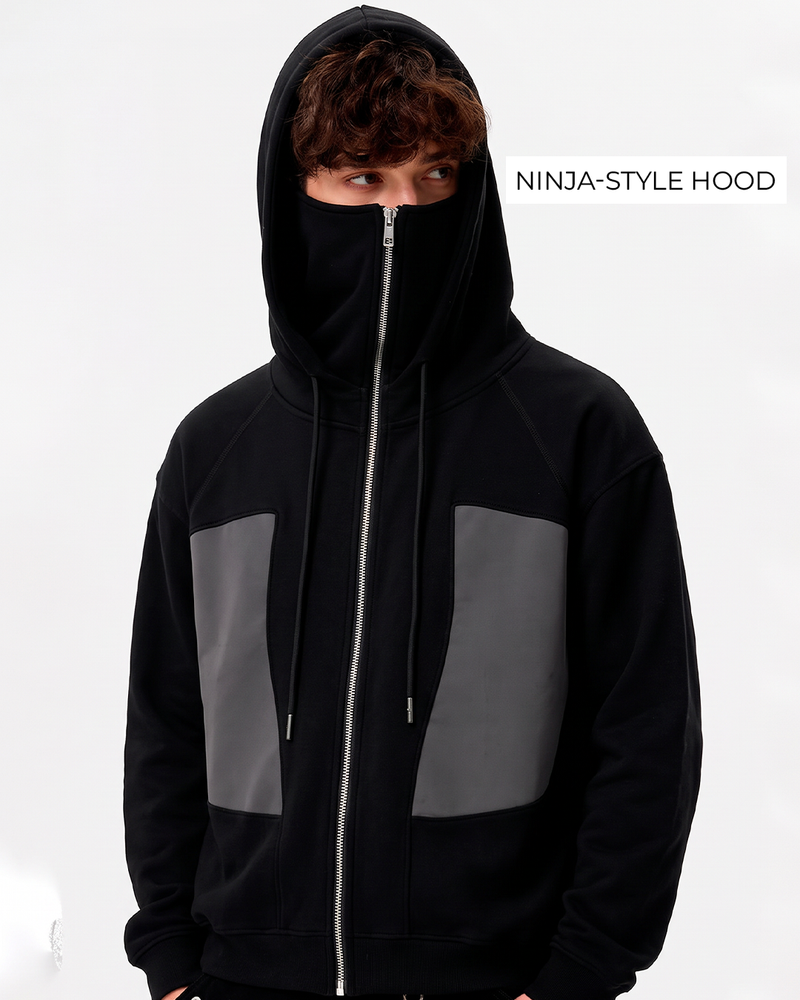 Ninja Masked Zipper Black Hoodie