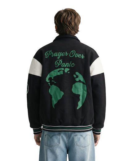 Prayer Over Panic Black Varsity Jacket