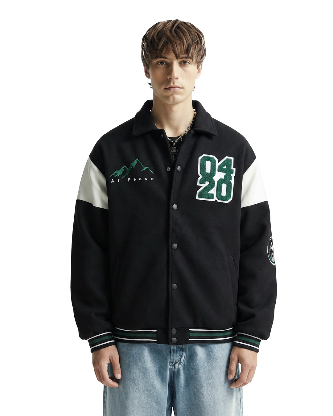 Prayer Over Panic Black Varsity Jacket