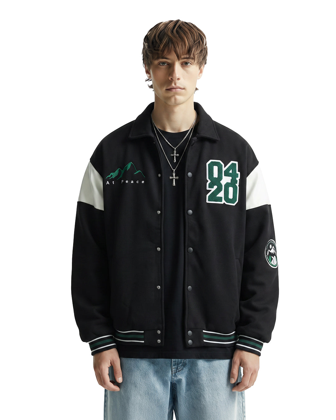 Prayer Over Panic Black Varsity Jacket
