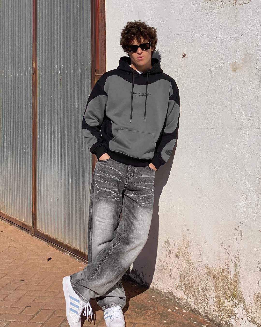 Shadow Grey Panel Oversized Hoodie