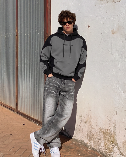 Shadow Grey Panel Oversized Hoodie