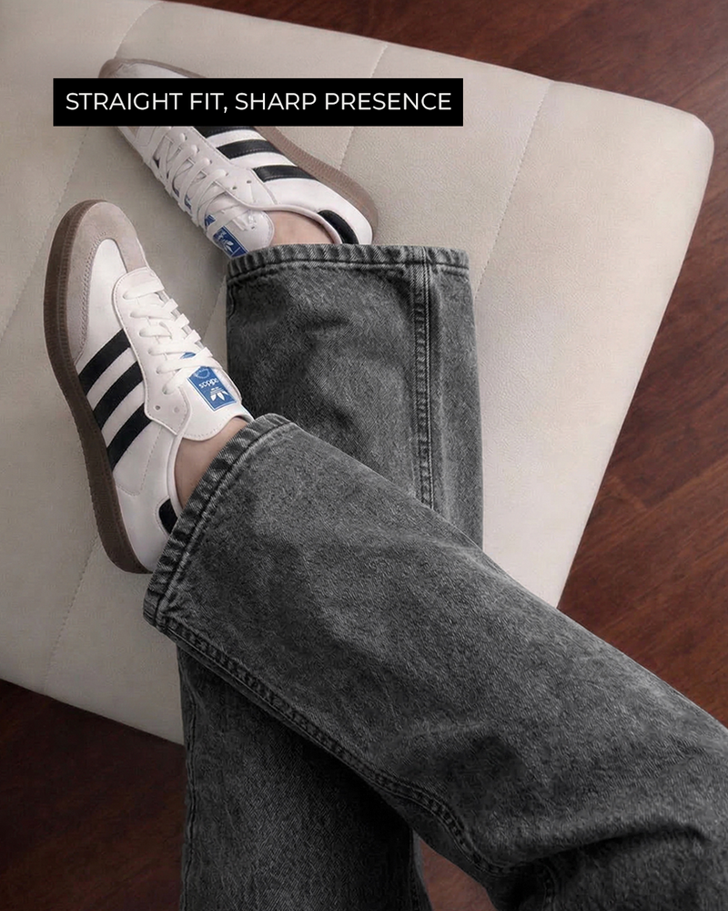Washed Grey Straight Cut Jeans