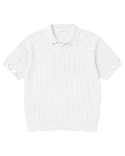 White Striped Knitted Polo T-Shirt