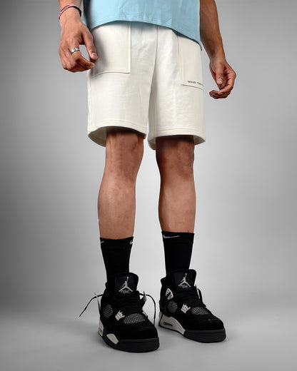 Frontcut Off White Cotton Shorts