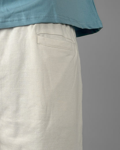 Frontcut Off White Cotton Shorts
