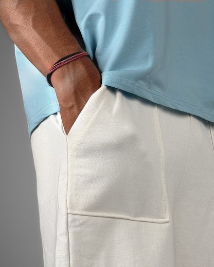 Frontcut Off White Cotton Shorts