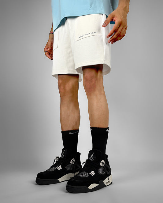 Frontcut Off White Cotton Shorts